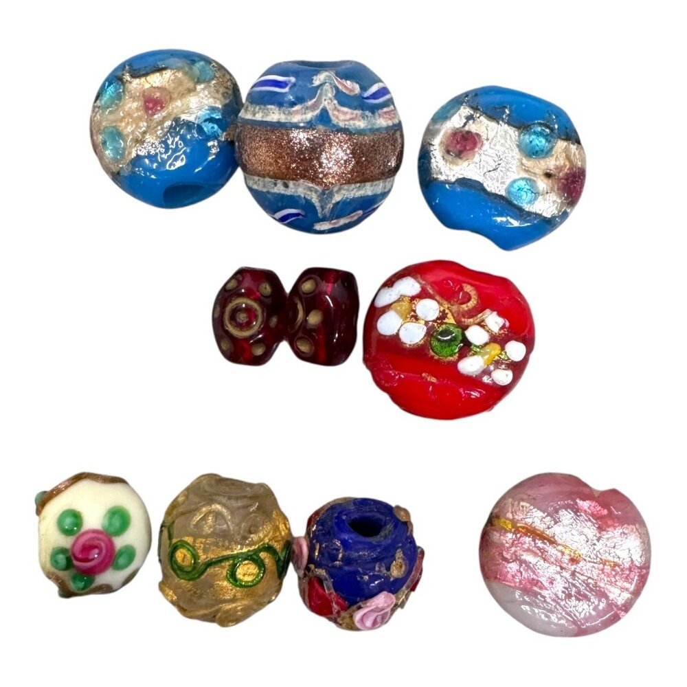 Lot of 10 Handcrafted Lampwork Glass Beads Mixed Color Artisan Jewelry Making